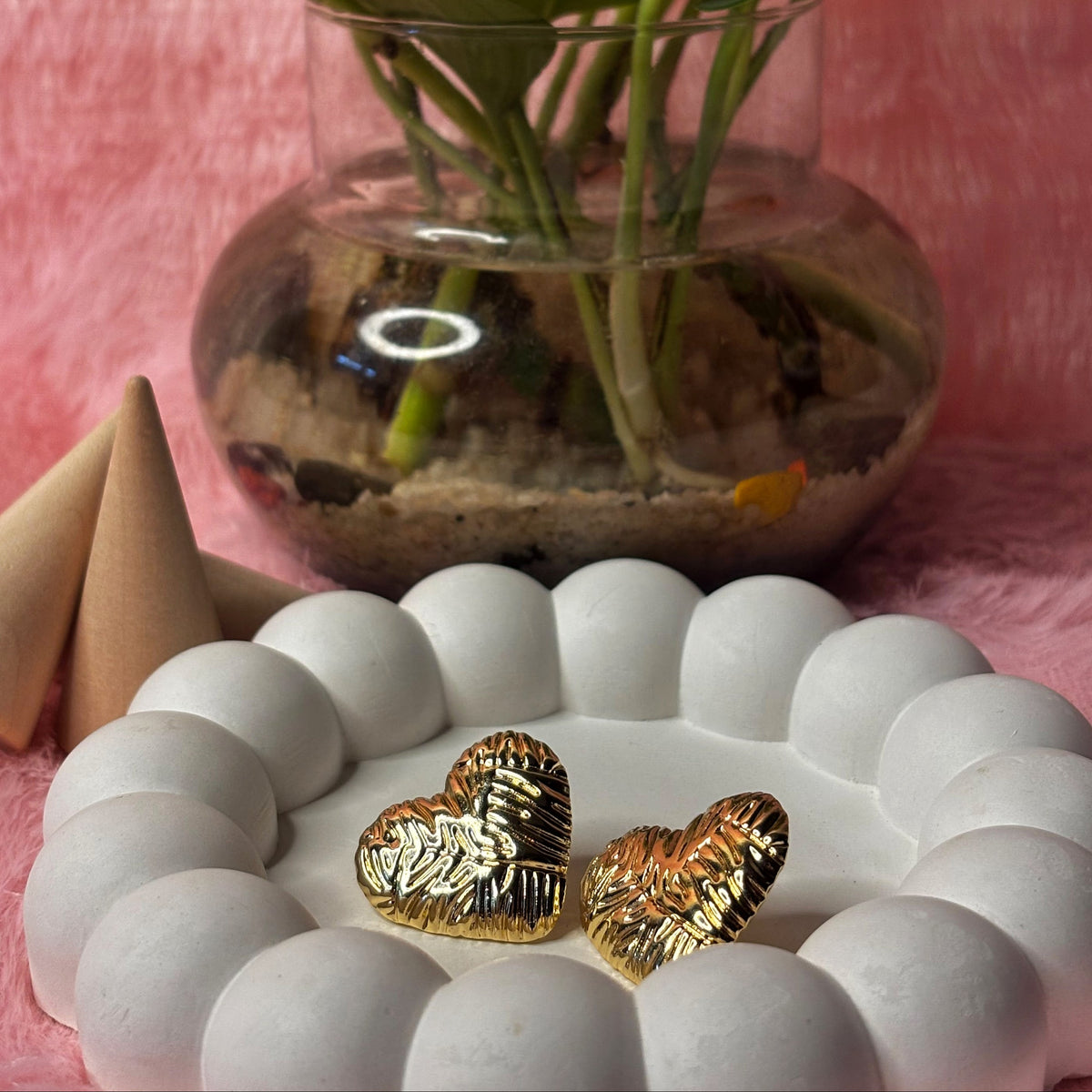 Gold Plated Heart Stud Earrings
